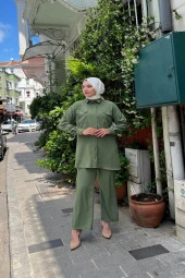 Larisa Cep Detaylı Bürümük İncili Tunik Pantolon Taşlı İkili Takım - 71121.005 - Haki - 1