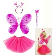 Fuşya Kelebek Kostümü - Fuşya Kelebek Kostüm Aksesuar Seti 4 Parça - 1