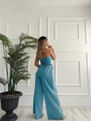 Kadın Yıkamalı Gabardin Kumaş Straplez Bustiyer Ve Pantolon İkili Takım thumbnail 3