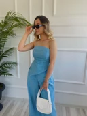 Kadın Yıkamalı Gabardin Kumaş Straplez Bustiyer Ve Pantolon İkili Takım thumbnail 2