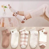 5 Çift Sevimli kahve Desenli Kadın/kız çorap dikişli ayak bileği düşük kesim genç Çorabı  36-40 thumbnail 1