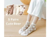 5 Çift Sevimli kahve Desenli Kadın/kız çorap dikişli ayak bileği düşük kesim genç Çorabı  36-40 thumbnail 4