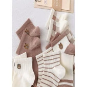 5 Çift Sevimli kahve Desenli Kadın/kız çorap dikişli ayak bileği düşük kesim genç Çorabı  36-40 thumbnail 5