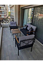 Sosyal Medya Dekorasyon Balkon, Cafe, Ofis, Bahçe Mobilyası 2+1+1 Takımı - 1