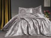 Palma Jakarlı Şönil Çift Kişilik Pike Seti Gri thumbnail 1