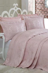 Dantela Sımay Şönilli Jakarlı Yatak Örtüsü Pudra thumbnail 2