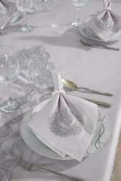 Midye Masa Örtüsü Takımı 18 Parça Gri thumbnail 7