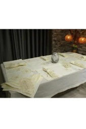 Fransız Dantelli El İşi Menekşe 34 Parça Amerikan Servis Seti Krem thumbnail 5