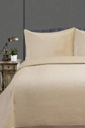 Toskana Çift Kişilik Lüks Kadife Yatak Örtüsü Bej thumbnail 1