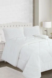 Ece Stripe Çift Kişilik Pelüş Yatak Örtüsü Krem thumbnail 1