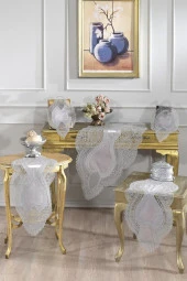 Fransız Güpürlü Kadife Yağmur Salon Takımı 5 Parça Gri thumbnail 1