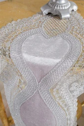 Fransız Güpürlü Kadife Yağmur Salon Takımı 5 Parça Gri thumbnail 7