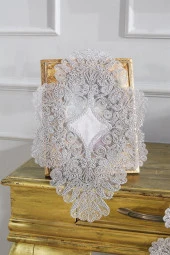 Fransız Güpürlü Kadife Royal Salon Takımı 5 Parça Gri thumbnail 5