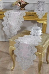 Fransız Güpürlü Kadife Royal Salon Takımı 5 Parça Gri thumbnail 7