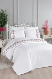 Yuliana Nakışlı 6 Parça Nevresim Takımı Krem thumbnail 1