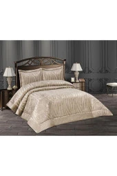 Arbel Jakarlı Kadife Çift Kişilik Yatak Örtüsü Cappucino thumbnail 2