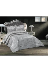 Arbel Jakarlı Kadife Çift Kişilik Yatak Örtüsü Gri thumbnail 2