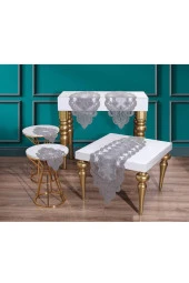 Fransız Güpürlü Kadife Midye Salon Takımı 5 Parça Gri thumbnail 2