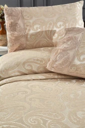 Çeyiz Diyarı Şal 3 Parça Çift Kişilik Yatak Örtüsü Bej thumbnail 4