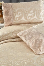 Çeyiz Diyarı Şal 3 Parça Çift Kişilik Yatak Örtüsü Bej thumbnail 5