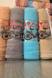 Happy Bicycle 4lü Nakışlı Çeyizlik Havlu Takımı - 2