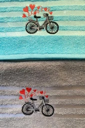 Happy Bicycle 4lü Nakışlı Çeyizlik Havlu Takımı - 4