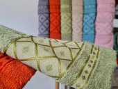 Baklava Desenli Jakarlı 6 lı El Yüz Havlu Takımı - 2