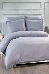 Satin Kinox Armürlü Çift Kişilik Nevresim Takımı Gri - 3