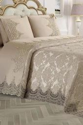 Fransız Güpürlü Çeyizlik Gelin Seti Arus 7 Parça Bej thumbnail 2