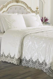 Fransız Güpürlü Çeyizlik Gelin Seti Arus 7 Parça Krem thumbnail 2