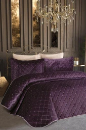 Dessert Kadife Çift Kişilik Yatak Örtüsü Mürdüm thumbnail 2