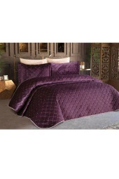 Dessert Kadife Çift Kişilik Yatak Örtüsü Mürdüm thumbnail 3