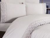 Fransız Dantelli Kure Çeyizlik Nevresim Takımı Gri thumbnail 2