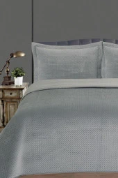 Toskana Çift Kişilik Lüks Kadife Yatak Örtüsü Gri thumbnail 1