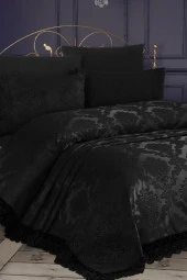 Fransız Dantelli Kure Yatak Örtüsü Siyah thumbnail 2