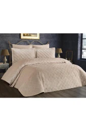 Dessert Kadife Çift Kişilik Yatak Örtüsü Bej thumbnail 3