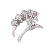 925 Ayar Gümüş Swarovski Tek Taş Beş Taş Yüzük Set - 2