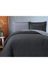 Washed Soft Çift Taraflı Çift Kişilik Yatak Örtüsü Gri - 1