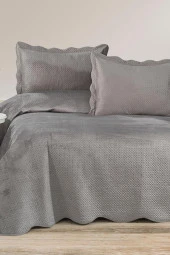 Askana Çift Kişilik Lüks Kadife Yatak Örtüsü Gri thumbnail 1