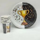Siyah Beyaz Taraftar Kupa Temalı Karton Tabak Bardak Seti- 8 Kişilik - 1