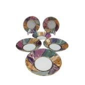 PORSELEN EL DEKOR ÇAY TABAĞI 6'LI ZİG ZAG MODEL - 1