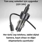 Polham HC 43W 1x Type-C 1x USB Girişli ve 1mt Type-C to İphone Lightning Kablolu Araç Şarjı,Akım,Voltaj,Isı Korumalı - 5
