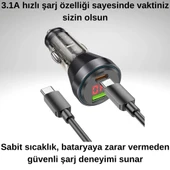 Coofbe Super Şarj Dijital Göstergeli USB+Type-C Giriş PD48W Araç Çakmaklık Şarjı Type-C Şarj Kablosu - 4