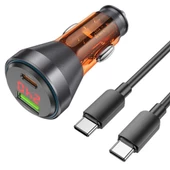 Coofbe Super Şarj Dijital Göstergeli USB+Type-C Giriş PD48W Araç Çakmaklık Şarjı Type-C Şarj Kablosu - 6