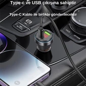 Coofbe Super Şarj Dijital Göstergeli USB+Type-C Giriş PD48W Araç Çakmaklık Şarjı Type-C Şarj Kablosu - 3