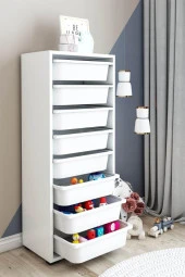 Beyaz 8 Sepetli Çok Amaçlı Dolap, Mutfak Dolabı, Çocuk Oyuncak Dolabı, Oyuncak Organizer thumbnail 1