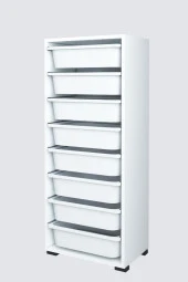 Beyaz 8 Sepetli Çok Amaçlı Dolap, Mutfak Dolabı, Çocuk Oyuncak Dolabı, Oyuncak Organizer thumbnail 3