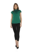 Yaka Drape Detaylı Saten Bluz 01-Yeşil - 1