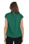 Yaka Drape Detaylı Saten Bluz 01-Yeşil - 5