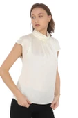 Yaka Drape Detaylı Saten Bluz 01-Ekru - 4
